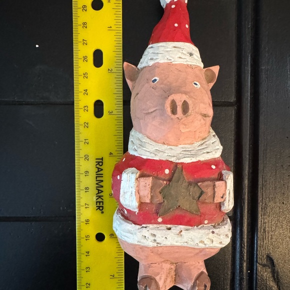 Vintage Primitive Wood Carved Look Santa Pig Figurine 6 1/2" - Picture 4 of 8